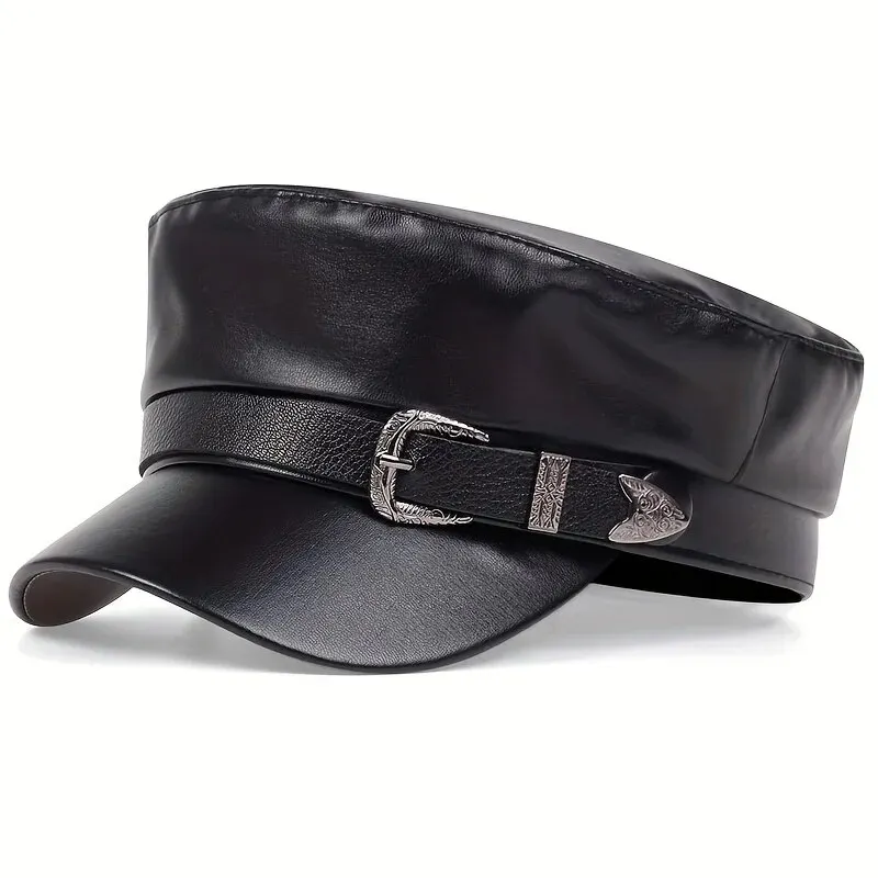 Snapback Hat Flat - Modevrouwen grote riemgesps lederen hoed lente