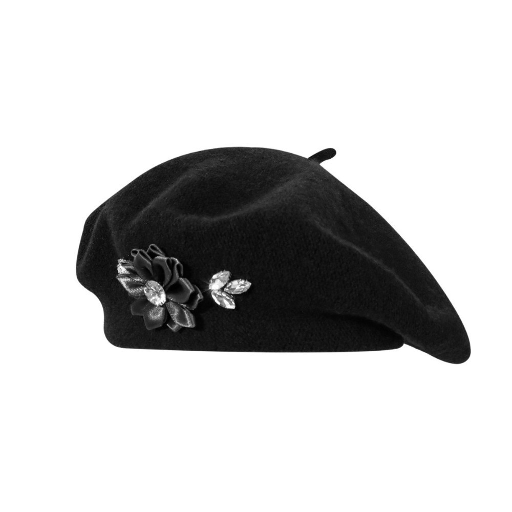 Beret French Wool - Mode Effen Kleur Wol Baret Kristal